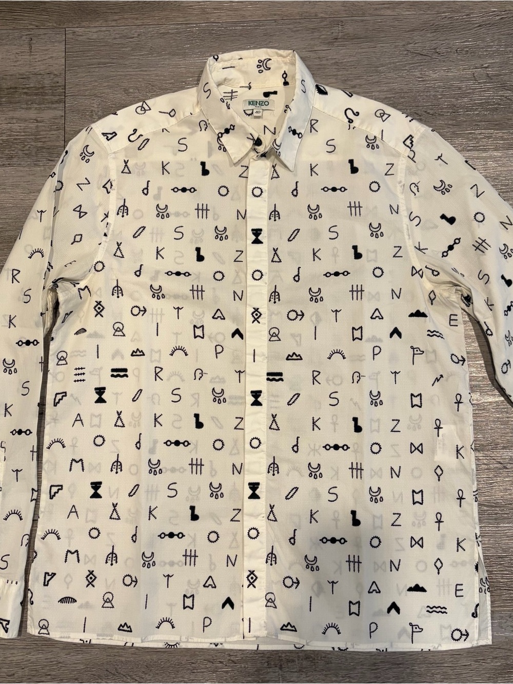 Kenzo White Button-Up Shirt with Black Geo Symbols